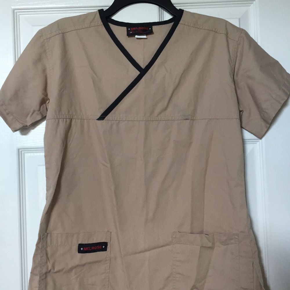 Ladies Scrub Top, size XS Melrose, by May-Hill Uniforms Beige Black